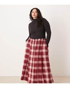 ASOS Asos Design Curve High Neck Long Sleeve Hybrid Maxi Dress - Red
