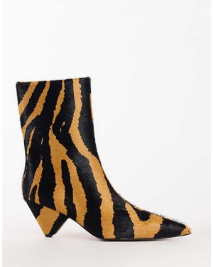 TOPSHOP Botines Kiki Con Tacón Cónico Y Estampado De Cebra En Piel Auténtica-Multi - Marrón
