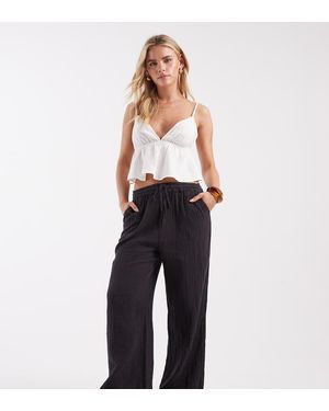 Only Petite Pantalones Gris Carbón De Pernera Ancha De Bambula De - Azul