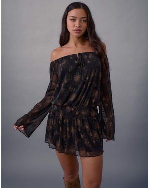 Motel Nisha Off Shoulder Floaty Mini Dress - Black