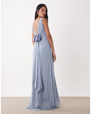 TFNC London Bridesmaids Chiffon Maxi Dress Satin Bow Detail - Blue