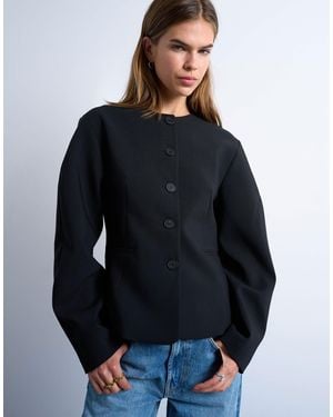 TOPSHOP Ovoid Sleeve Blazer Top - Black