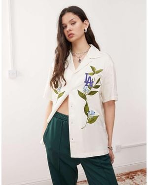 KTZ Camisa Con Solapas Y Diseño Bordado De Flores De Los La Dodgers De -Blanco - Neutro