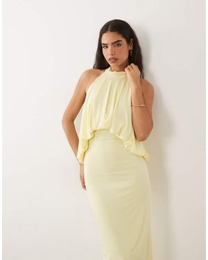 TFNC London Slinky High Neck Halter Detail Backless Maxi Dress - Natural