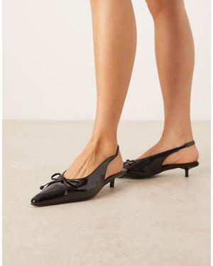 Glamorous Slingback Kitten Heels With Bow - Natural