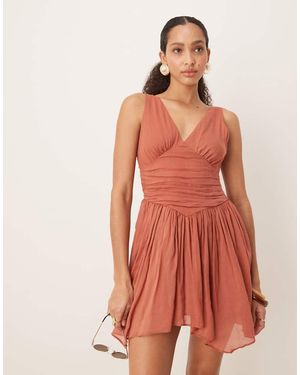 ASOS V Neck Mini Dress With Hanky Hem - Red