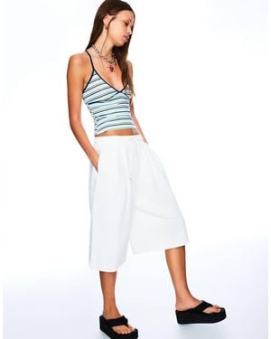 Bershka Bermuda Jorts With Elastic Waistband - White