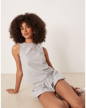 Motel Pasila Co-ord Micro Gingham Shift Top - Brown