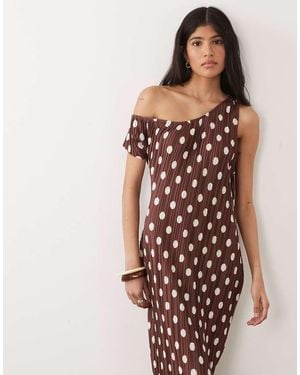 ASOS Off Shoulder Plisse Midi Dress - Multicolour