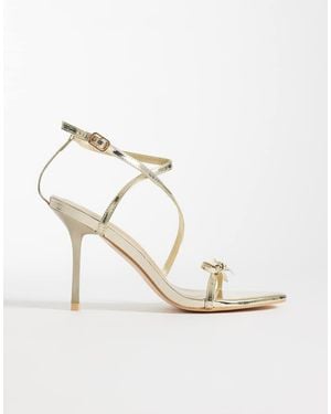 Glamorous Barely There Heeled Sandals With Bow - Brown