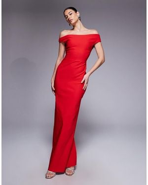 Vesper Bengaline Off-shoulder Maxi Dress - Red