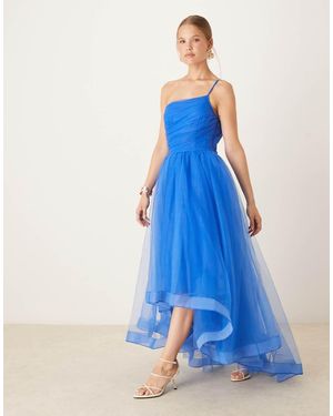 LACE & BEADS Asymmetric Organza Maxi Dress - Blue