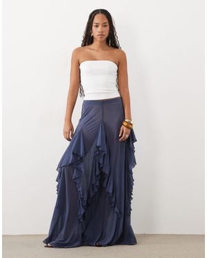 ASOS Mesh Frill Detail Maxi Skirt - Blue