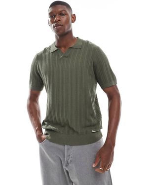 Threadbare Textured Knit Polo Top - Green