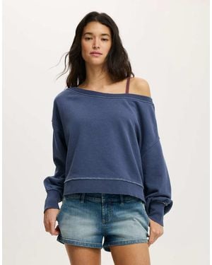 Cotton On Off Shoulder Sweatshirt - Blue