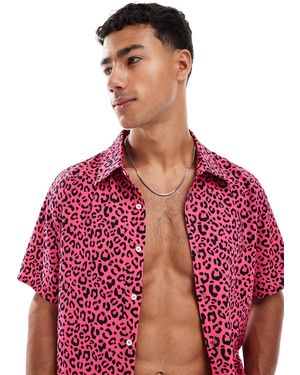 OOSC – pink leopard – kurzärmliges herrenhemd - Rot