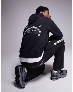 Good For Nothing Space Dye Hoodie With Sleeve And Back Print - Blue