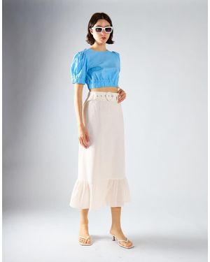 Glamorous Ruffle Hem Midi Skirt - Blue