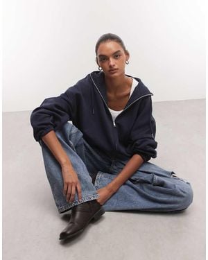 ASOS Funnel Neck Zip Up Brushback Hoodie - Blue