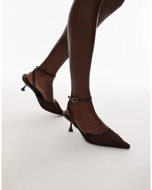 TOPSHOP iggy Sling Back Mesh Court Mid Heel - Brown