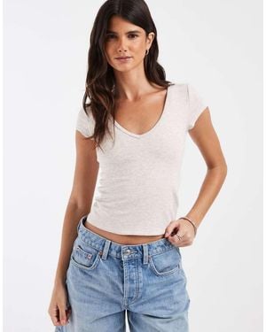 Hollister Camiseta Con Cuello Ancho - Blanco