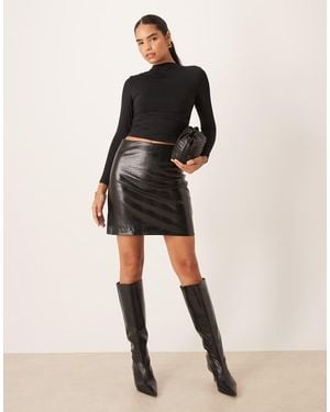 Vila Faux Snake Skin Mini Skirt - Black