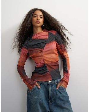 TOPSHOP Top ombré froncé à manches longues - Multicolore