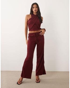 ASOS Mix & Match Cotton Crinkle Wide Leg Trouser - Red