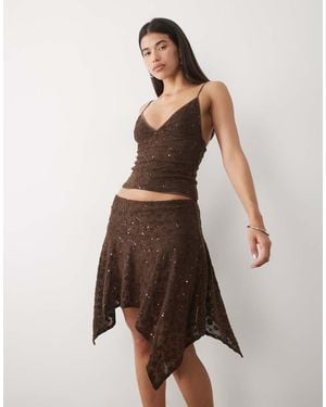 Motel Ashley Hanky Hem Sequin Midi Skirt Co-ord - Brown