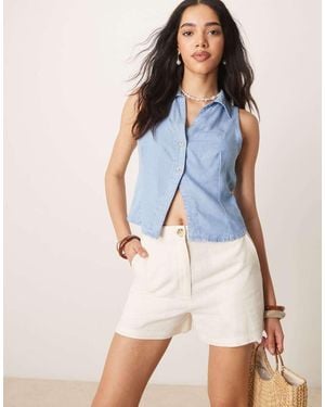 ASOS Relaxed Dad Shorts With Linen - Blue