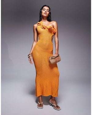 River Island Crochet One Shoulder Maxi Dress - Blue