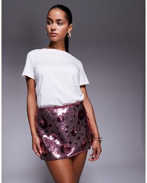 Oh Polly Flower Sequin A-line Mini Skirt - White