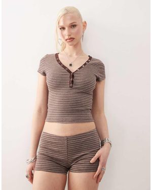 Motel Yolla Striped Baby T-shirt Co-ord - Brown