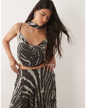 ASOS Cowl Neck Zebra Co-Ord Top With Scarf - Black