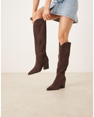 ALDO Kaely Wide Leg Western Detail Knee High Boots - Natural