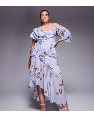 ASOS Asos Design Curve Cowl Neck Bias Midaxi Dress With Asymmetric Pephem - Purple