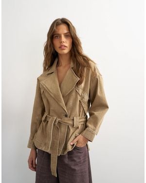TOPSHOP X Cara Denim Cropped Trench Jacket - Natural