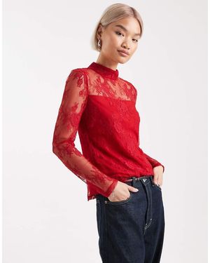 French Connection Hoogsluitende Top Van Kant Met Lange Mouwen - Rood
