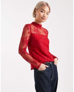 French Connection Top A Maniche Lunghe Accollato - Rosso