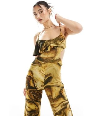 ASOS Strappy Cut-out Back Detail Wide Leg Jumpsuit - Metallic