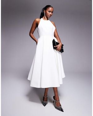 Jarlo High Neck Structured A-Line Midi Dress - Grey
