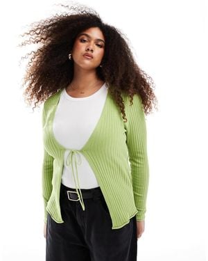 ONLY Tie Front Ribbed Cardigan - Green