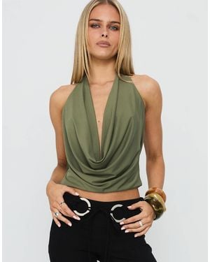 Princess Polly Carefree Halterneck Cowl Open Back Top - Green