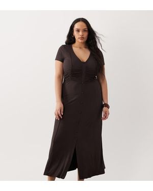 ASOS Asos Design Curve Button Front Ruched Waist Tea Dress - Black