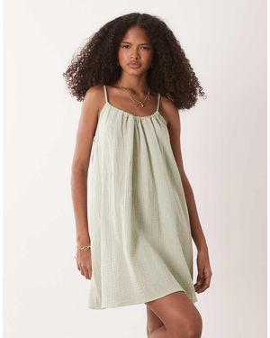 Jdy Vestido Corto Verde Salvia De Tirantes De Bambula De