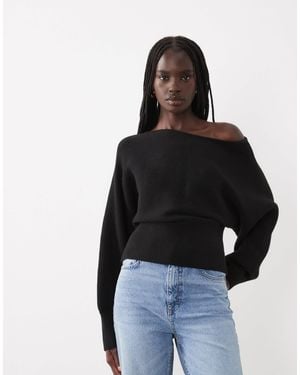 ASOS Strukturierter, gerippter, taillierter pullover mit u-boot-ausschnitt - Schwarz