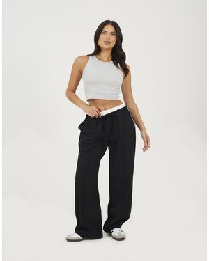 Brave Soul Contrast Waistband Tailored Trousers - White