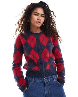 Collusion Argyle Cardigan - Red