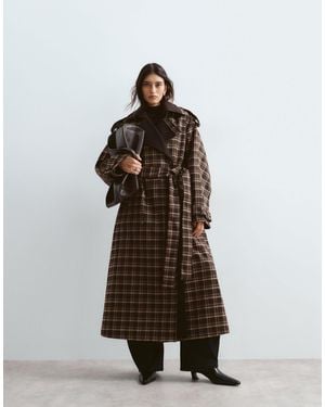 ARRANGE Two Tone Lapel Double Breasted Trench Coat - Brown