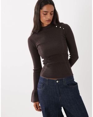 The Frolic Exklusiver pullover mit hohem kragen, rippstruktur, perlendetail und ausgestellten ärmeln - Schwarz